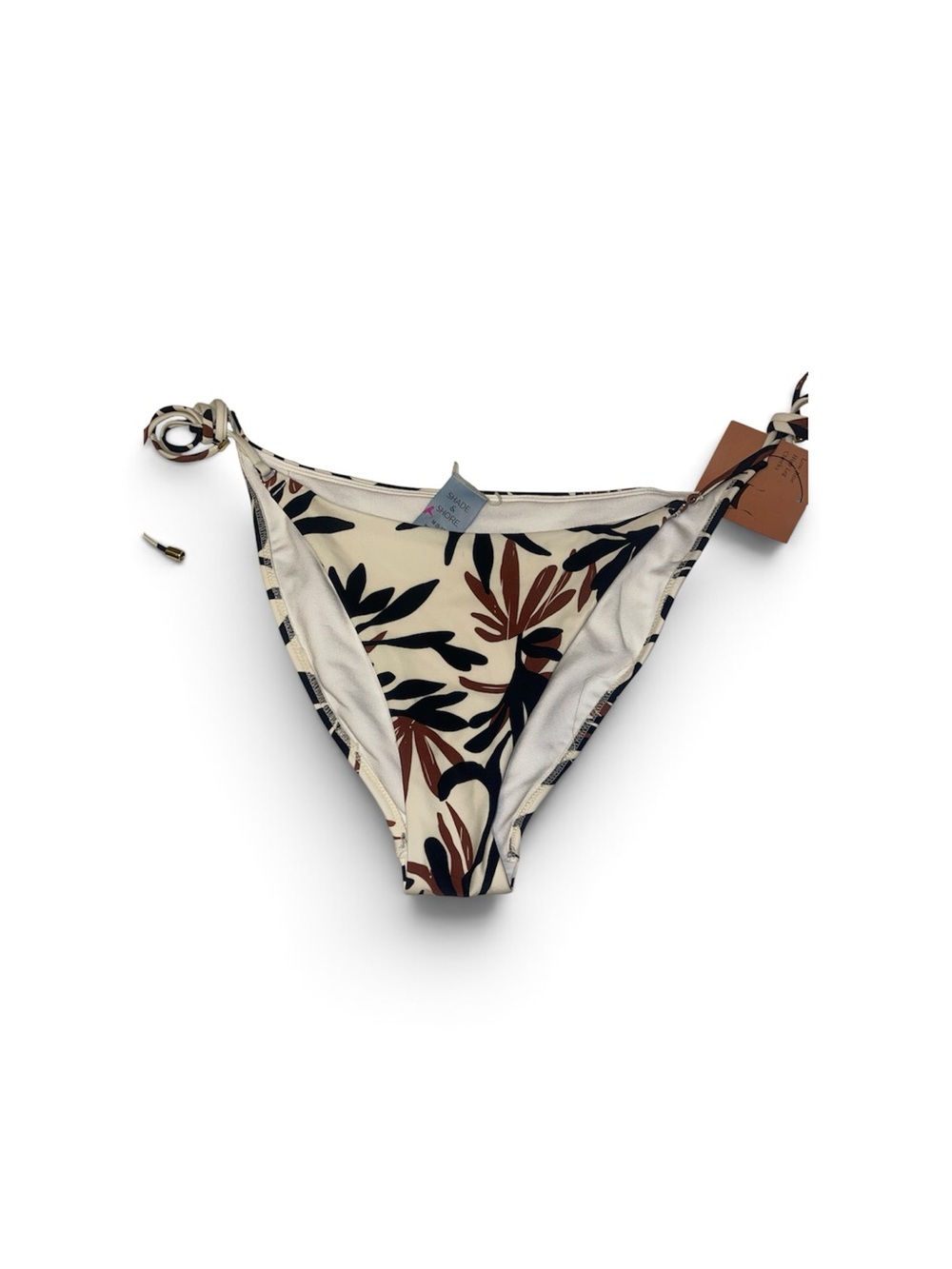Shade & Shore Cream Bikini Bottom with Brown and Black Leaf Print